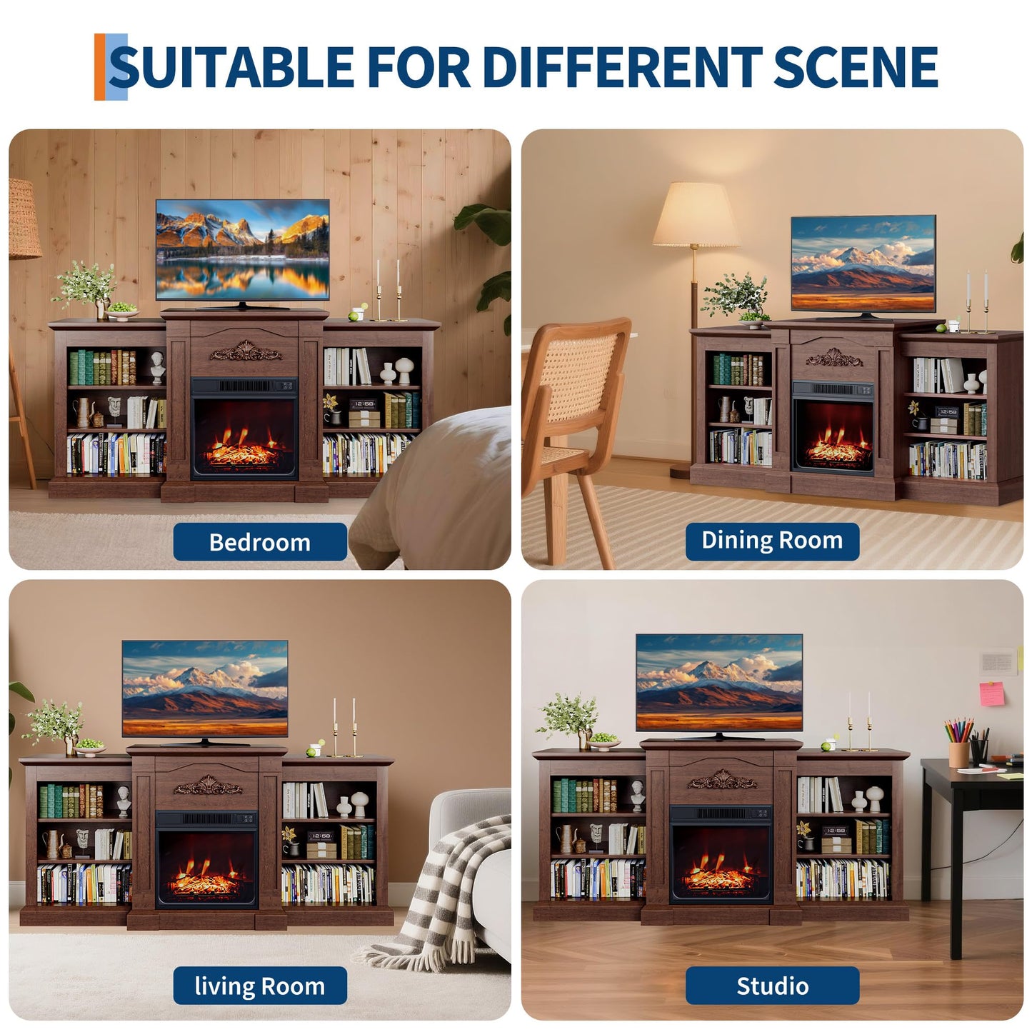 67" Recessed Electric Fireplace - 1500W WiFi Heater, 12 Flame Colors, Wall Mounted & Remote Control, Low Noise Insert for Living Room&Bedroom
