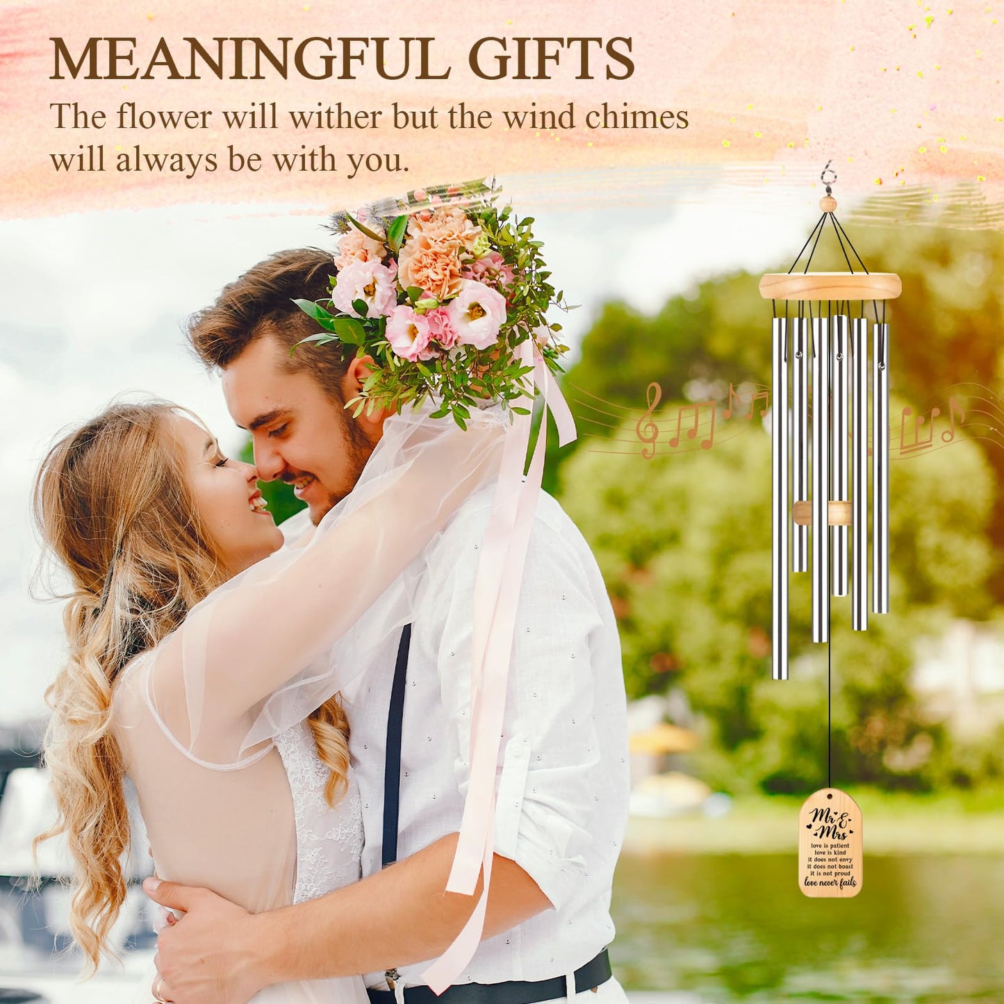 GiftChant Wedding Gifts for Couples 2025, 25.5inch Wind Chime for Bridal Shower Anniversary Engagement Valentines Day, Best Wedding Gifts for Bride and Groom Newlyweds, Sweet Mr and Ms Gift Keepsake