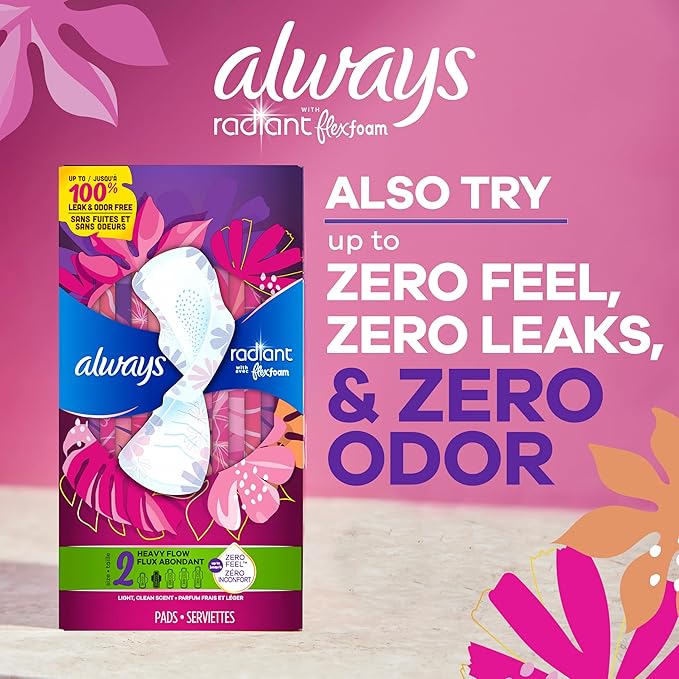 Always Infinity Feminine Pads for Women, Flexfoam Pads with Wings, Size 4, Overnight Absorbency, Unscented, 78 Count (3 Packs of 26)