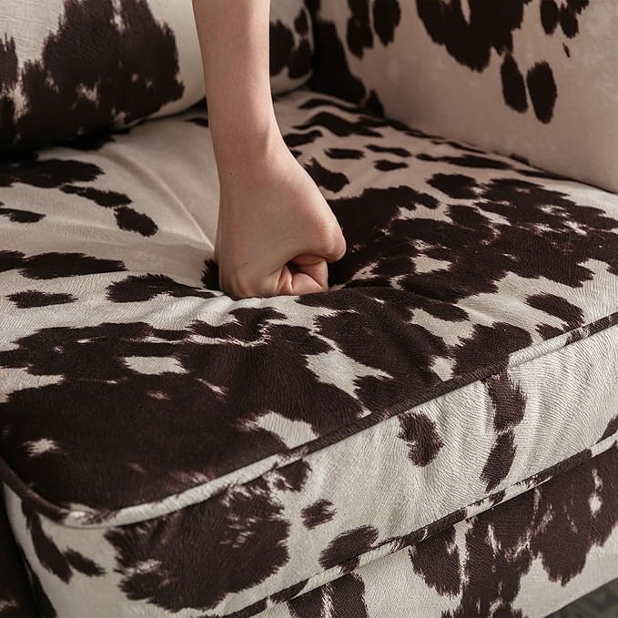 DM Furniture Set of 2 Mid-Century Modern Accent Chair with Ottomans, Velvet Armchair w/Tufted Back/Wood Legs, Upholstered Lounge Arm Chair Single Sofa for Living Room Bedroom, Cow Print