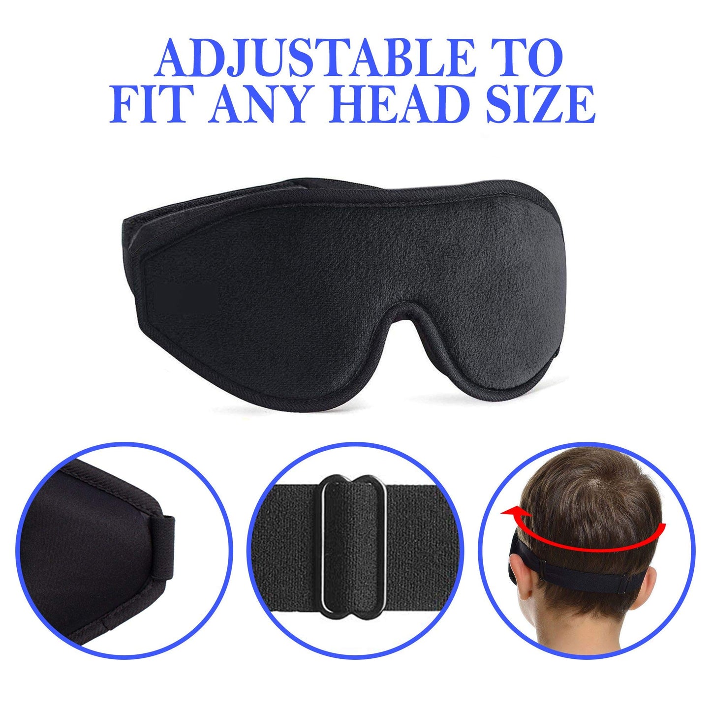 ASTRA VENA 3D Sleep Mask for Kids, Light Block Sleeping Blindfold Memory Foam Contoured Eye Mask for Sleep, Adjustable Strap Eye Cover and Travel Sleep Mask for Boys Girls, Black
