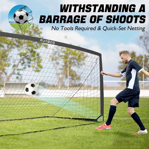 RUNBOW 11x5.5',9x5',6x4' FT Metal Frame Soccer Goal for Backyard Kids Adult Junior Teenager Large Soccer Net with Carry Bag (11x5.5FT, 1 Pack, Black)