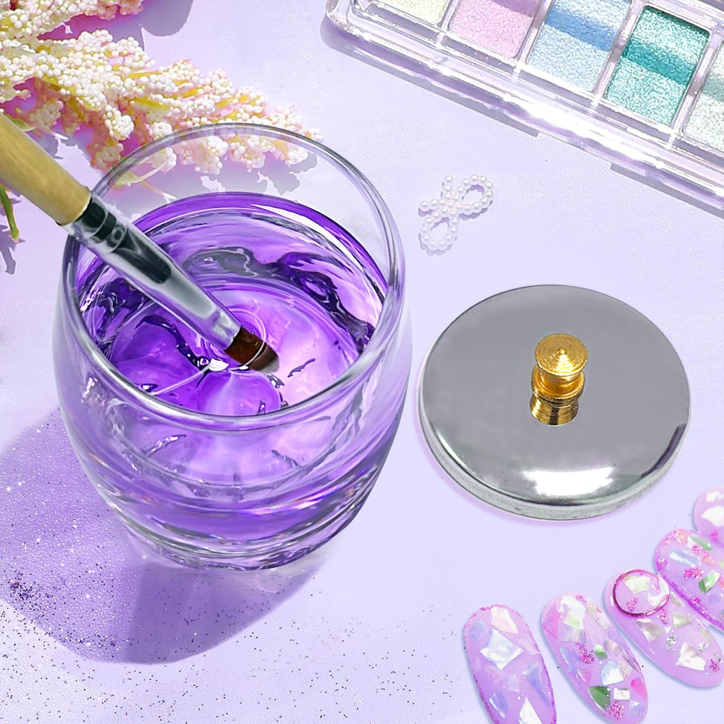 Honey Joy Crystal Disinfection Glass Cup Acrylic Liquid Powder Dappen Dish with Stainless Steel Metal Lid Glassware Tool For Nai