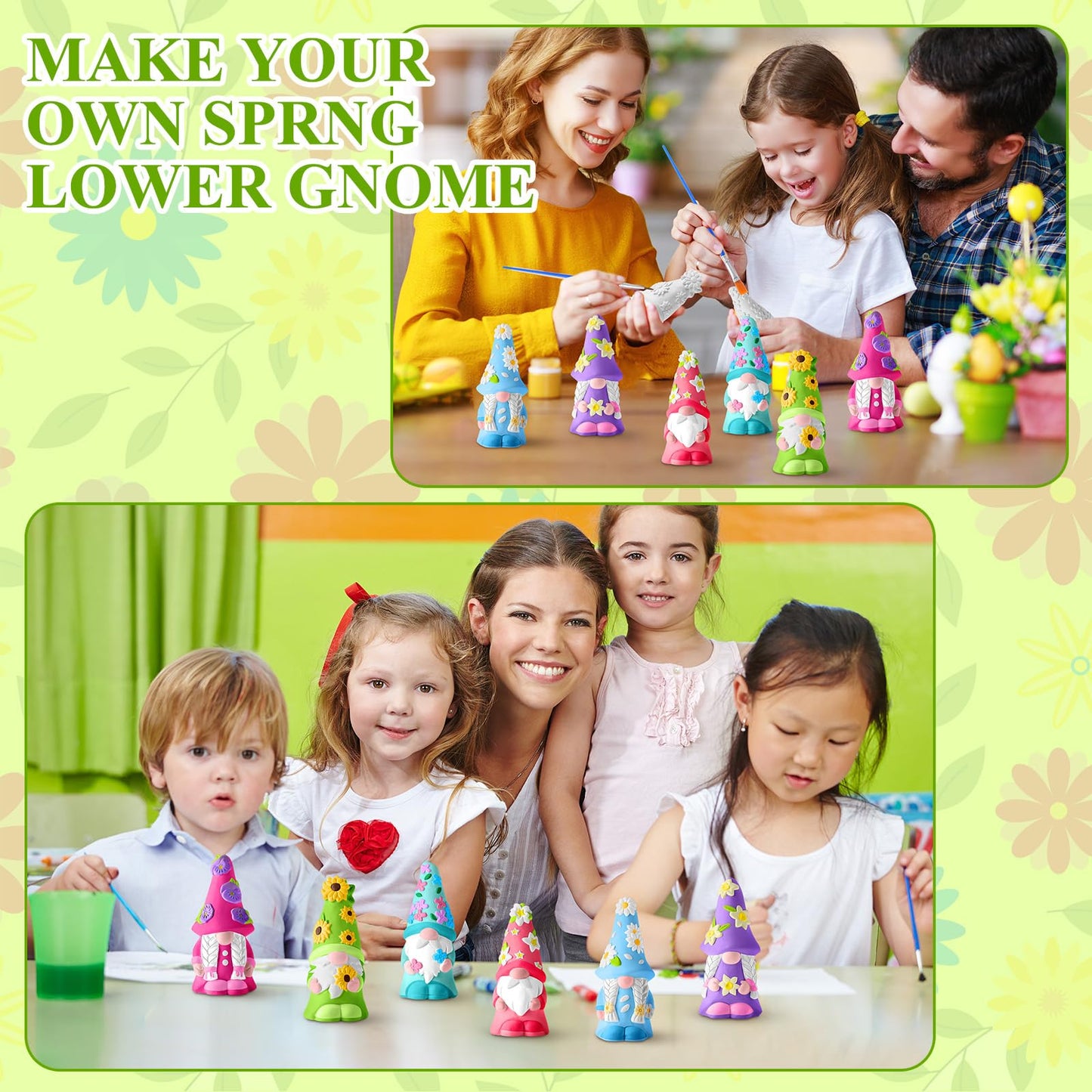 Arrowbash 6 Pcs Spring Ceramics to Paint Ready to Paint Your Own Gnome Statues 5.12 Floral Theme Paintable Figurines DIY Unpainted Sunflowers Ceramics Plaster Crafts Kit with Brush Palette Paint
