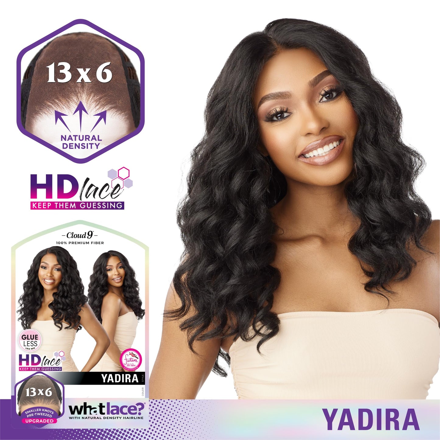 Sensationnel What Lace 13X6 Wigs - Yadira Lacefrontal Hand Tied Glueless Synthetic With Natural Density Preplucked Hairline (1B