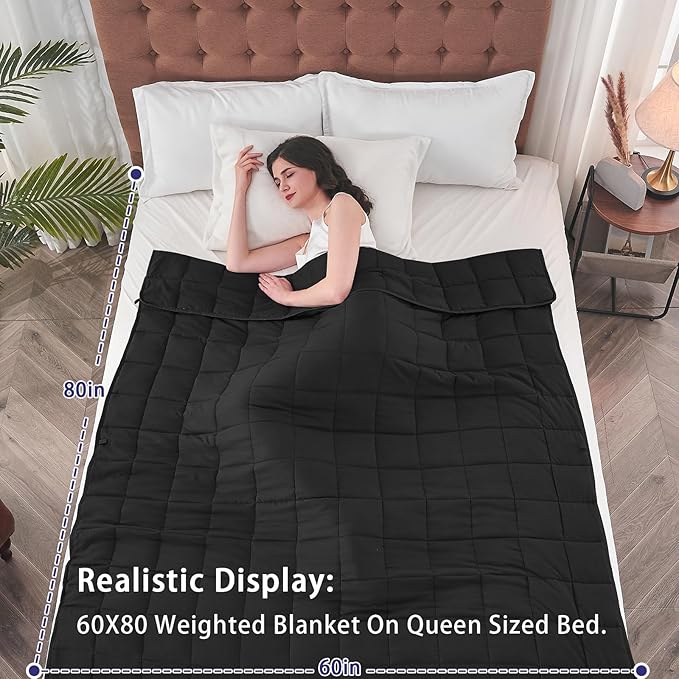 yescool Weighted Blanket for Adults (15 lbs, 60" x 80", Black) Cooling Heavy Blanket for Sleeping Perfect for 140-160 lbs, Queen Size Breathable Blanket with Premium Glass Bead, Machine Washable