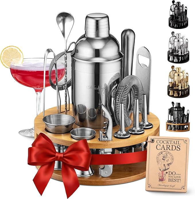 Mixology & Craft Bartender Kit – 15 Piece Cocktail Shaker Set with Bamboo Stand | Complete Cocktail Kit Gift Set | Top Bar...