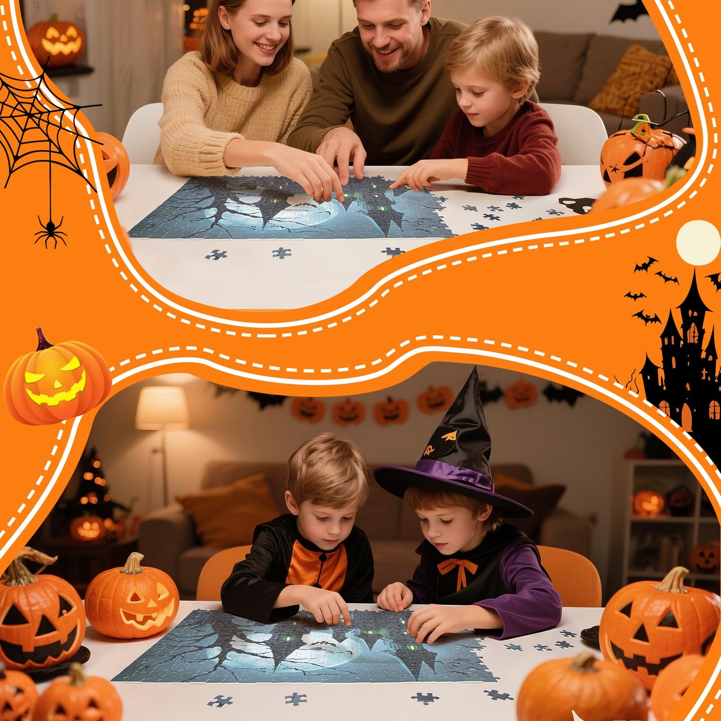 Halloween Puzzles 1000 Pieces-Creative Play & Haunted House Pumpkin,Witch,Ghost,Grave Theme Puzzles-for Holiday Party Gifts or Halloween Home Decorations