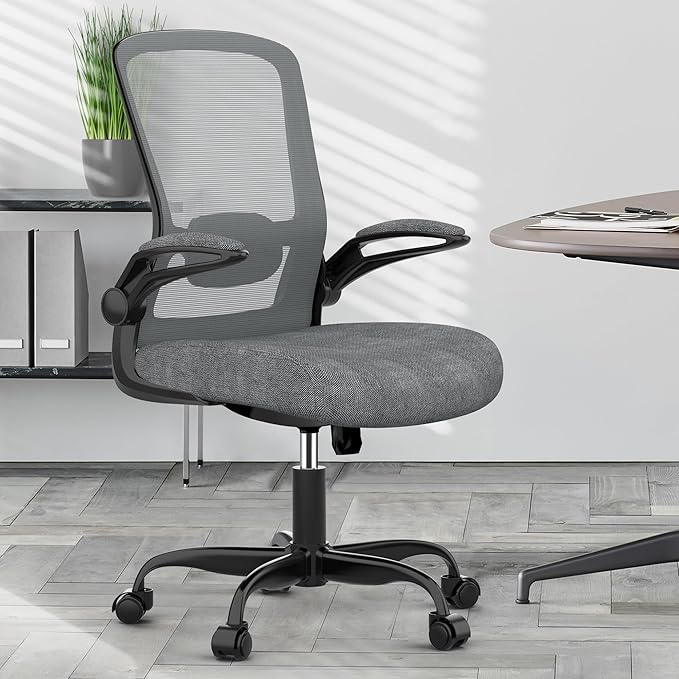 Mimoglad Ergonomic Office Chair - BIFMA Certified, Flip-up Armrests & 135° Recline, Adjustable Lumbar Support - Space-Saving Task Chair for Business/Team Office & Home (Iron Gray, 300lbs)