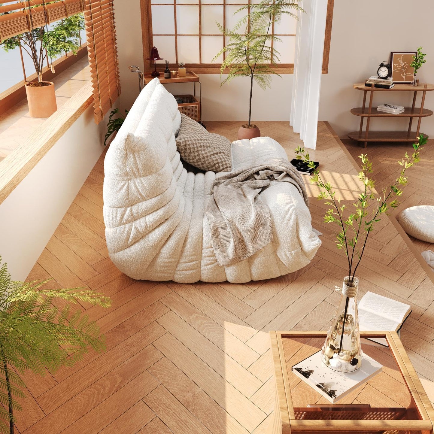 Bean Bag Chair, Fireside Chair, Large Bean Bag Chair for Adults, Bean Bag Chairs for Teens with High-Resilience Foam, Non-Slip Base Floor Lounge Sofa,Living Room (Beige, Loveseat)