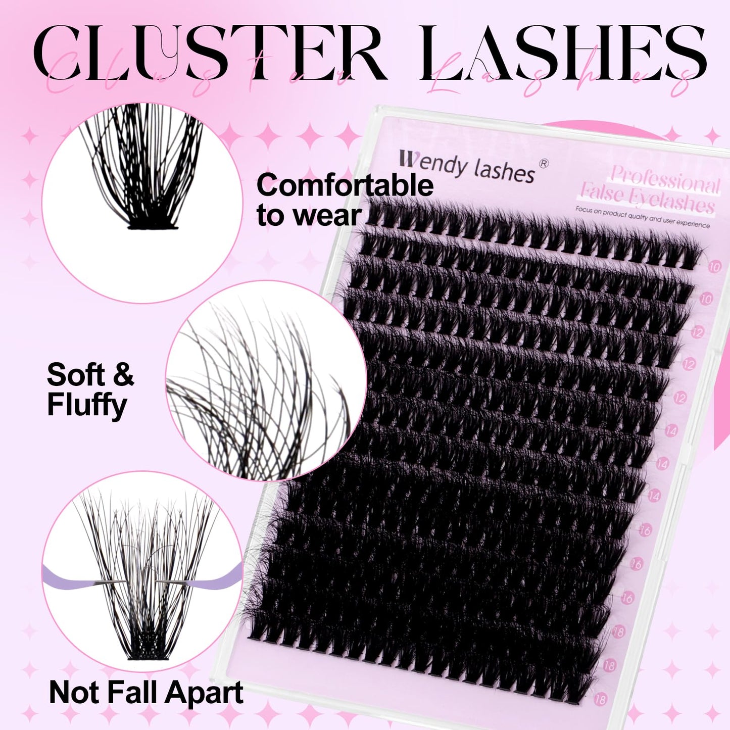 Lash Clusters 60D Wispy Individual Lashes 280PCS 3D Volume Lash Extensions 10-18mm Natural DIY Cluster Lashes for Beginners(60D,