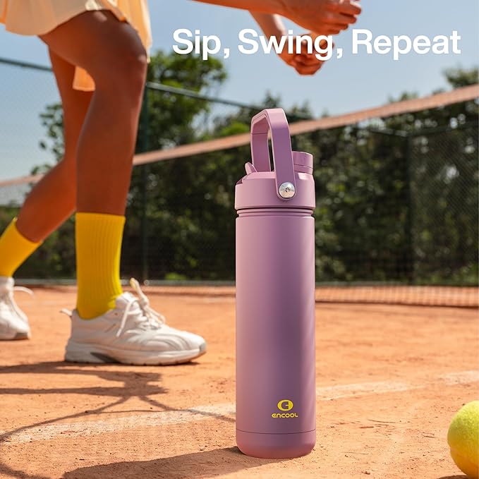 ENCOOL Insulated Water Bottle with Straw Stainless Steel Water Bottle, Leak-Proof, BPA-Free, Double Wall Vacuum Keeps Cold for 24 Hours for Sports, Travel, School (26 oz, Mountbatten Pink)