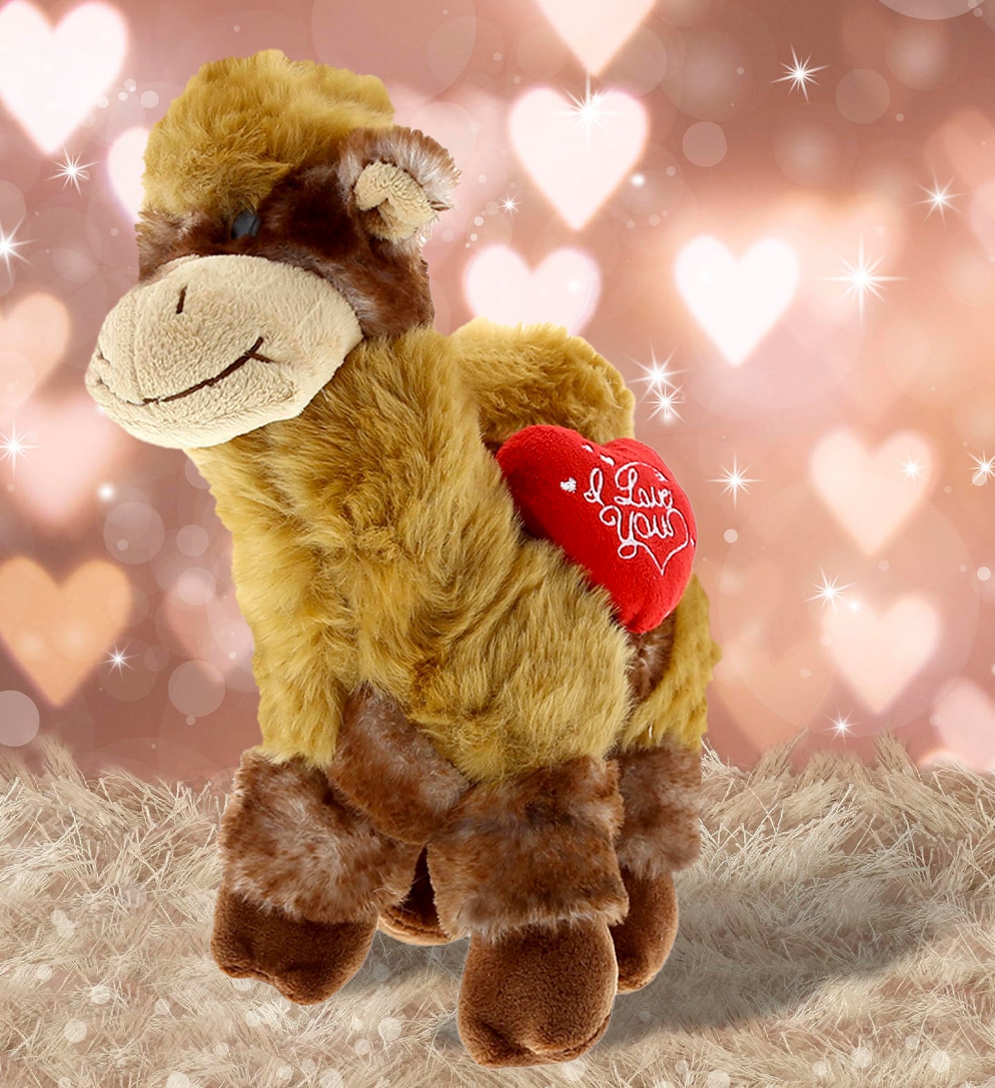 DolliBu I Love You Valentine Plush Camel - Cute Stuffed Animal with Red Heart and Name Personalization Gift for Valentines Day, Birthday, Anniversary, Romantic Date - 10 Inches