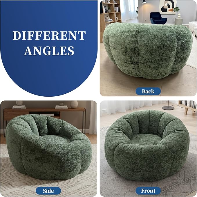 Giant Bean Bag Chair for Adults – Large Comfy Stuffed Sofa Seat with Spacious Design for Reading, Gaming, or Relaxing (Dark Green)