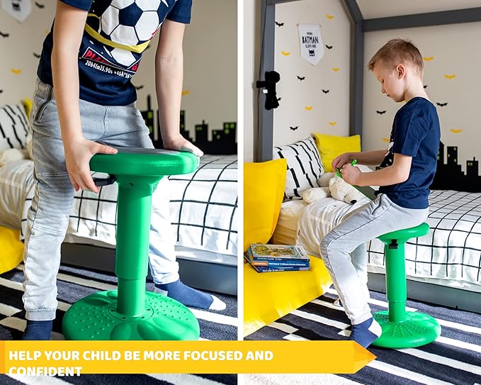 Studico ActiveChairs Adjustable Wobble Stool, Flexible Classroom Seating, Improves Focus, Posture and Helps ADHD/ADD, Sensory Chair, Active Fidget Chairs Adjusts from 16.65" to 23.75" Ages 13-18 Gree