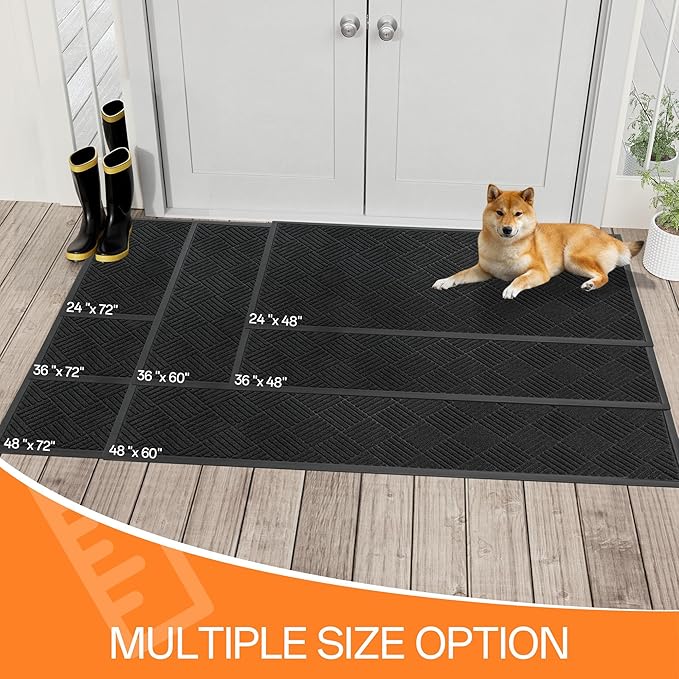 Indoor Outdoor Door Mat, 4’x 2' Doormat for Entryway, Rubber Backing Non Slip Front Door Mat Outside Entrance, Super Absorbent Commercial Floor Mat for Home Office, Black