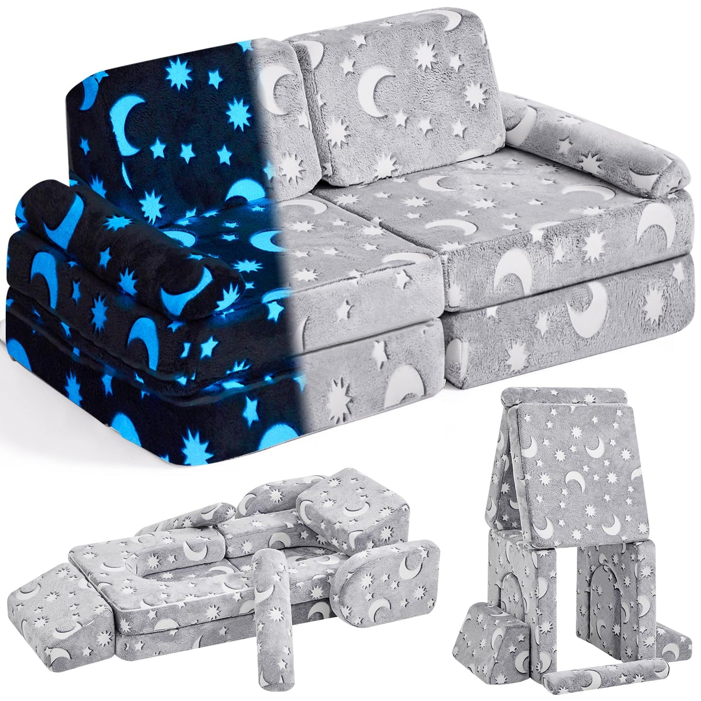 IFNOW Modular Kids Play Couch,Toddler Couch Kids Sofa,Child Sectional Sofa,Bedroom and Playroom Furniture for Toddlers,Convertible Foam and Floor Cushion for Boys and Girls,Glow in The Dark,Star