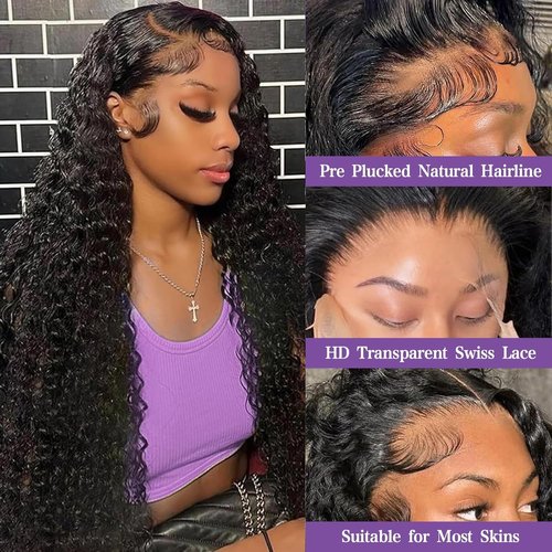 Niu Mei Deep Wave Lace Front Wigs Human Hair 13x6 HD Lace Front Wigs Human Hair Pre Plucked 210% Density 20 Inch Natural Color