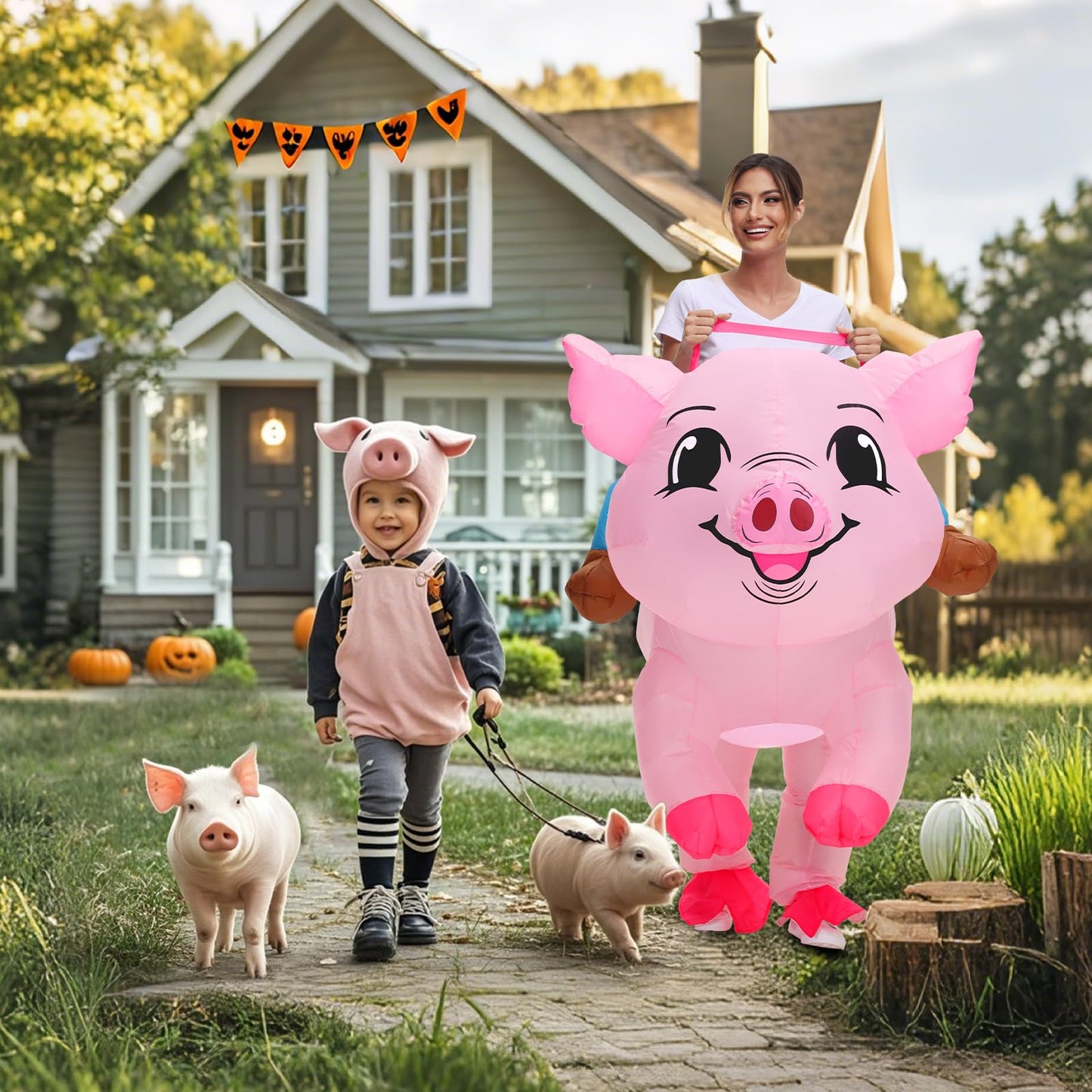 anroog Inflatable Costume for Adult Pig Costume Halloween Blow Up Ride on Piggy Costumes Women Animal Suit for Men Cosplay Party