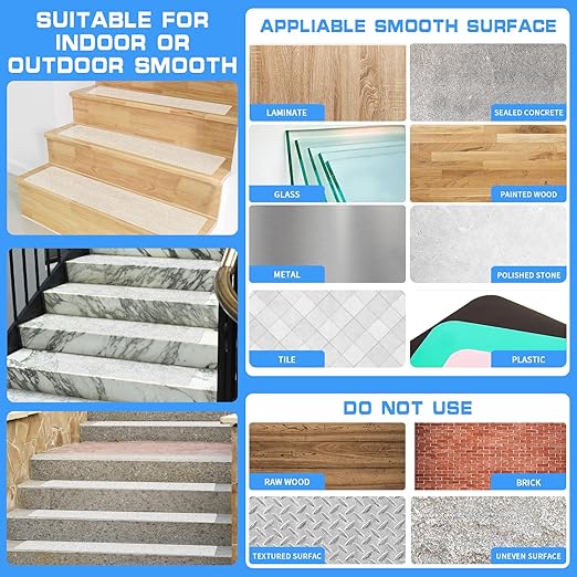 LadyRosian Outdoor Stair Treads Non Slip 15-Pack Clear 6" x 30" - Weather Resistant Adhesive Heavy Grip Tape - Waterproof Anti Skid Strips