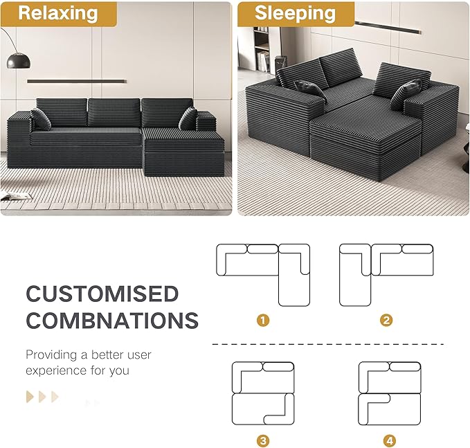 Extra Firm 108” Cloud Boneless Couches for Living Room,Modular Sectional Cloud Couch with Deep Seat, High-Resilience Foam/Sag-Resistant/Keeps its Form, No Assembly Required (Right-Facing Chaise) | Extended Durability, Extra Firm Support, Not easily col...