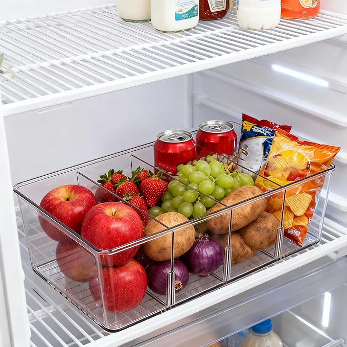Pantry Organizers and Storage - 4 Pack Kitchen Organizers and Storage for Fridge,Drawer and Refrigerator - Spice Organization for Cabinet,Clear Plastic Stackable Bins for Snack Organizer
