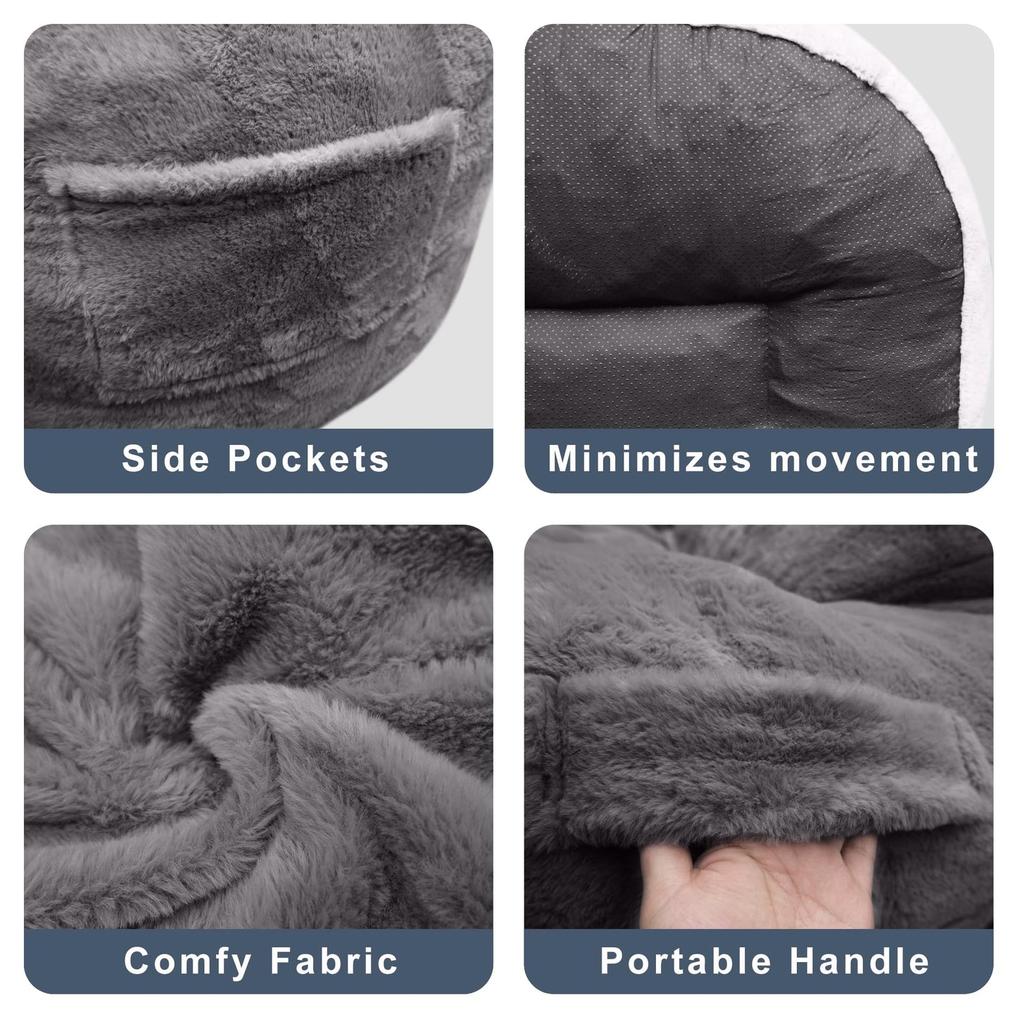 Thoustars Large Bean Bag Chairs for Adults - Oversized Memory Foam Filled Bean Bag Sofa | Fluffy Adult Bean Bag Chair, Big Bean Bag Chairs for Living Room, Bedroom & Dorm - Dark Gray