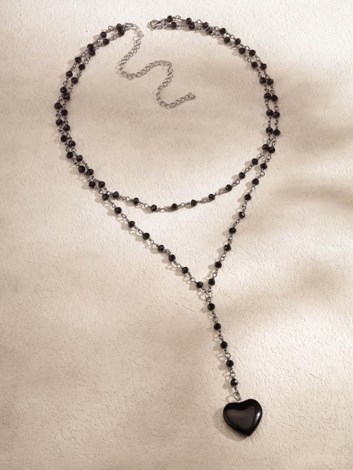 Sacina Layered Black Bead Heart Choker, Heart Necklace, Gothic Emo Grunge Necklace, Goth Jewelry, Valentine Christmas Gift for Women