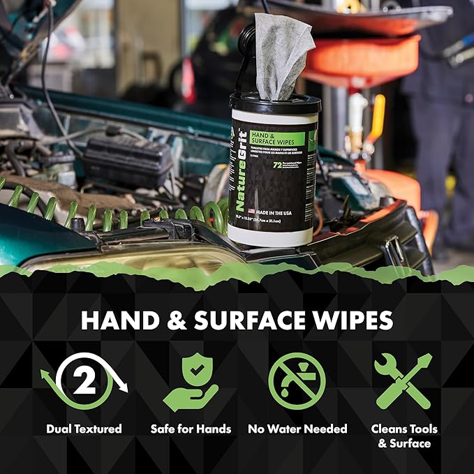 NatureGrit Hand & Surface Wipes: Mechanic Cleaning & Degreaser Sheets, Grime Removal, Hand Cleaner Towels for Mechanics, Workshop Use (Box of 6 canisters, 72ct/canister)