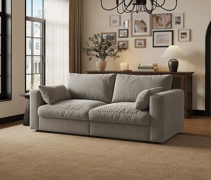 Cloud Modular Sectional Sofa Couch with Storage Ottoman, 70" Oversized Sectional Couches for Living Room, Cloud Modular I-Shaped Sofa with Chaise, Loveseat, Chenille, Light Gray