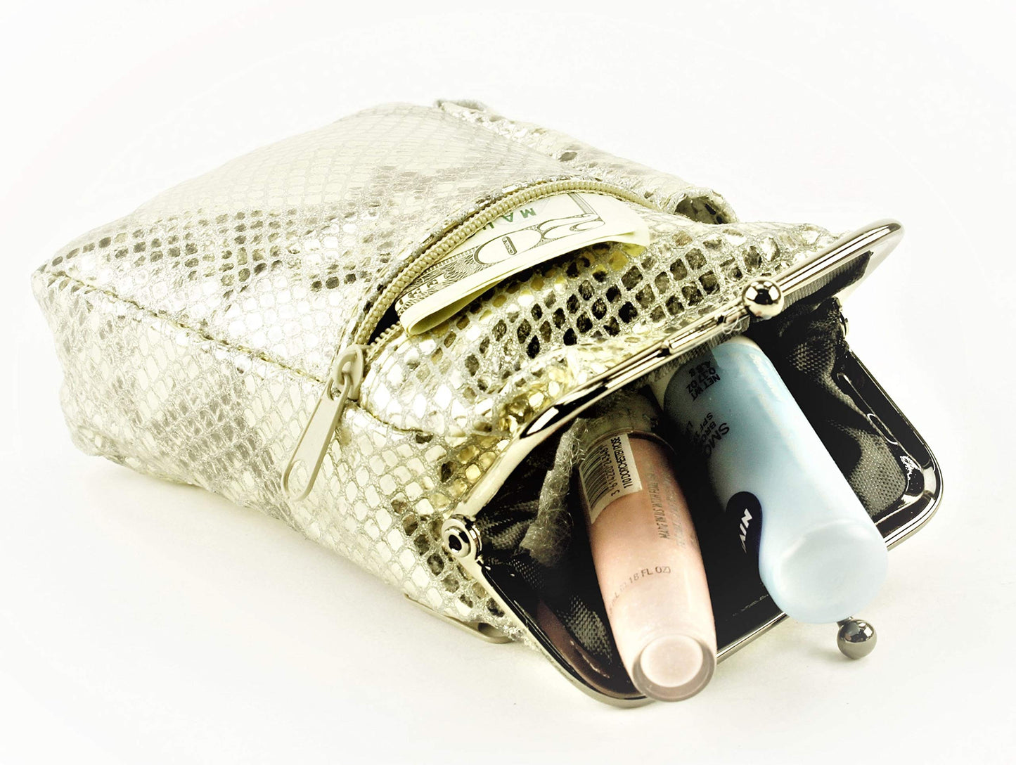 Leather Impressions Leather Case with Twist Clasp, Small Zipper Wallet for Essentials Like Card, Cash or Keys, Pocket Wallets for Women & Men Metallic Gold 5"x3"