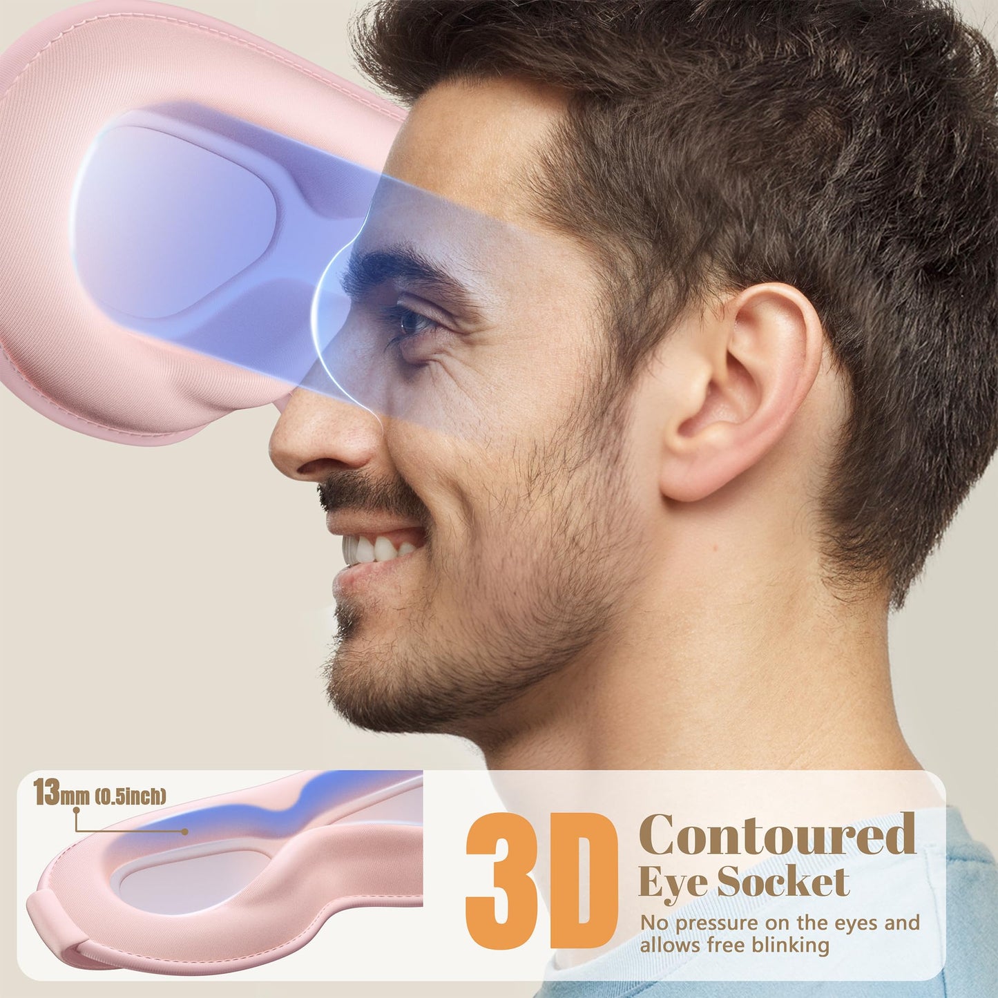 Vynix Sleep Mask for Women Men - 100% Blackout Eye Masks for Sleep, Lash Extensions 3D Contoured Sleeping Mask, Soft Adjustable Light Blocking Eye Cover Blindfold for Travel, Pink