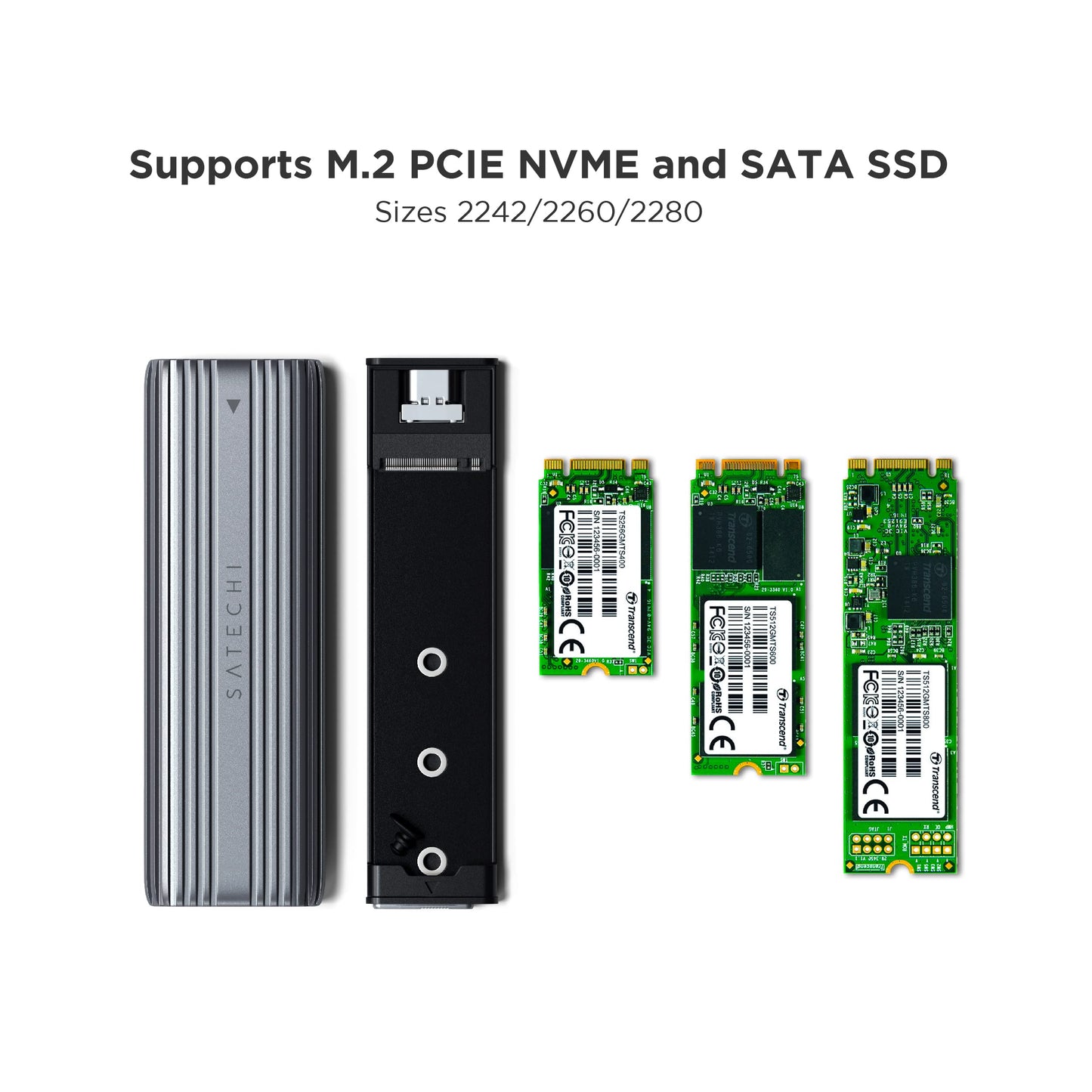 Satechi Usb-C Aluminum Tool-Free Enclosure For M.2 Pcie Nvme And Sata Ssd, Support Usb 3.2 Gen 2, 10 Gbps, M.2 Nvme/Sata Pcie B+