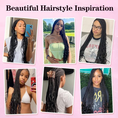 Kalyss 360° HD Full Lace Braided Wigs for Black Women Knotless Braided Wigs with Baby Hair Box Braid Wig Premium Synthetic Lace Front Black Box Braid Wig with Curly Ends 36"