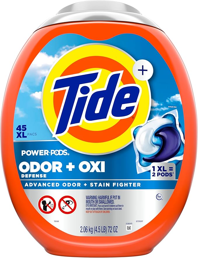 Tide Odor Defense + Oxi Laundry Detergent Pacs, Original Scent, 45 Count, Advanced Odor + Stain Fighter