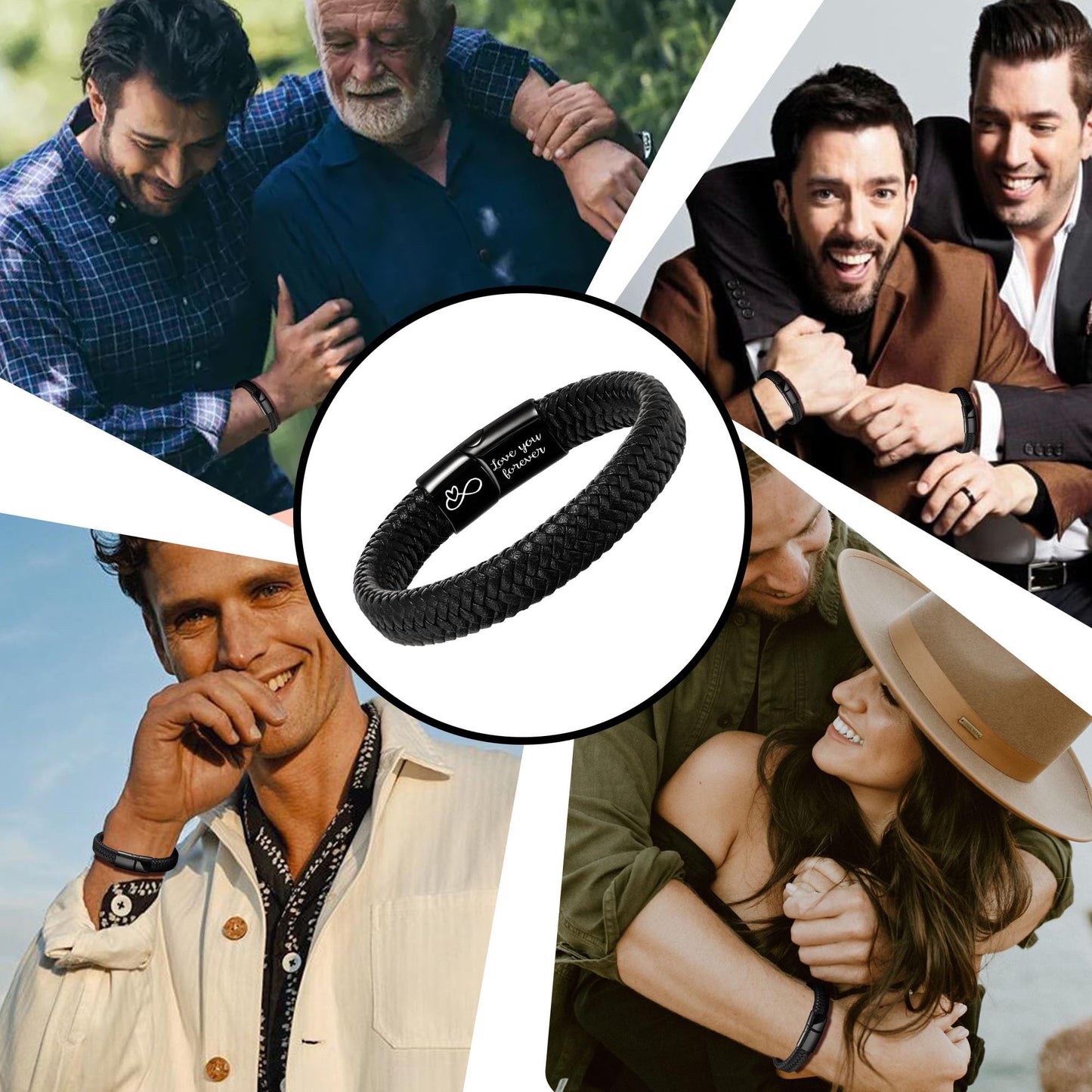 Btysun Boyfriend Gifts Cool Leather Bracelets for Men I Love You Gifts for Him Infinity Mens Bracelet Braidad Black Fathers Day Birthday Gift for Boyfriend Birthday Anniversary Jewelry