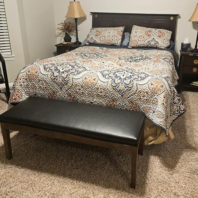 chairus PU Leather Upholstered Entryway Bench Dining Table Benches Farmhouse Shoe Bench Seat for Hallway Bedroom End of Bed Vintage 45.5" Wooden Leg Benches for Kitchen Restaurant Window, Black