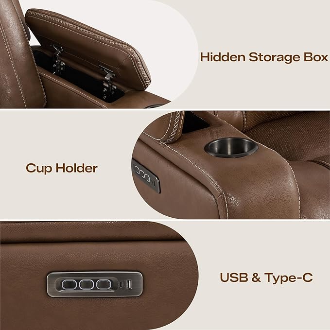 Watson & Whitely Genuine Leather Electric Recliner Chairs, Oversized Super Zero Gravity Recliner Triple-Motor W Adjustable Lumbar Headrest Support & Hidden Storage, Cafe Brown