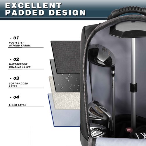 CHAMPKEY Premium Soft-Padded Golf Travel Bag with Anti-Impact Support System - 1200D Oxford Fabric Golf Travel Cover (Travel Bag with Black Support Rod)
