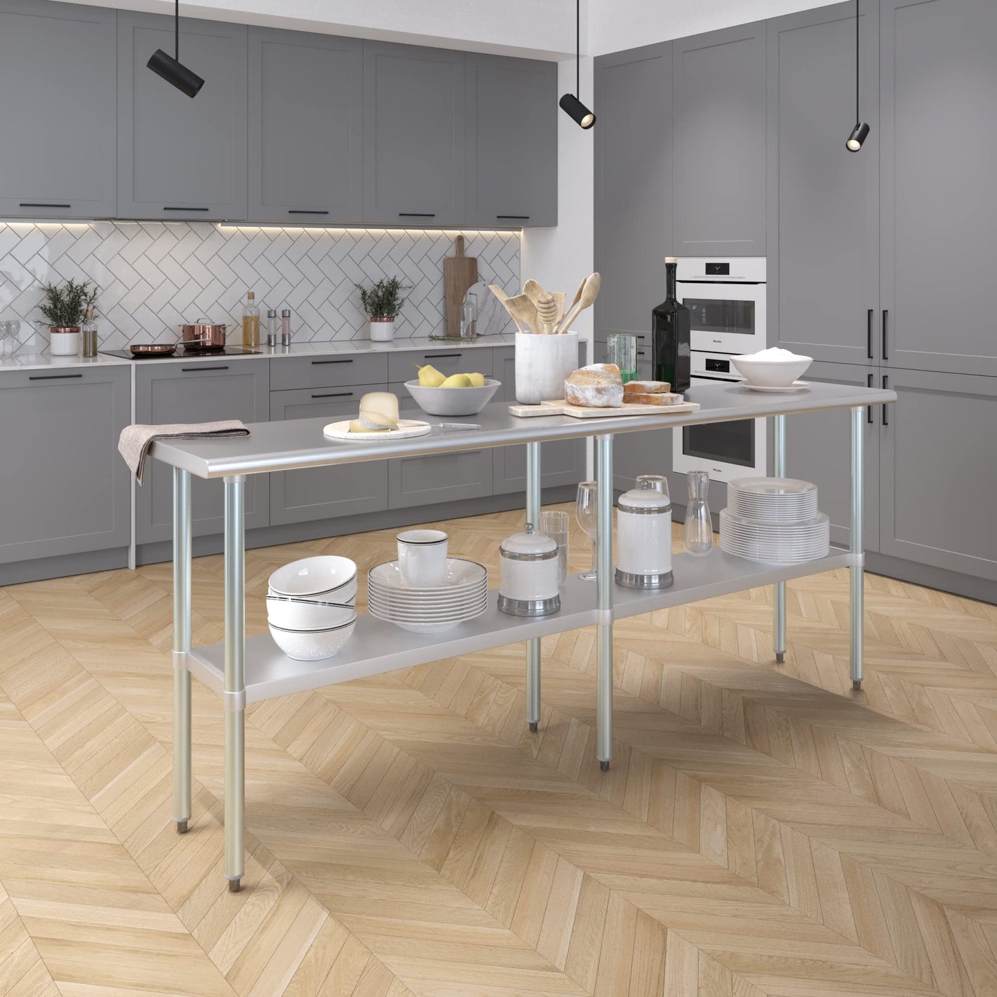 AmGood 18 in. x 84 in. Stainless Steel Work Table | Metal Kitchen Food Prep Table | NSF
