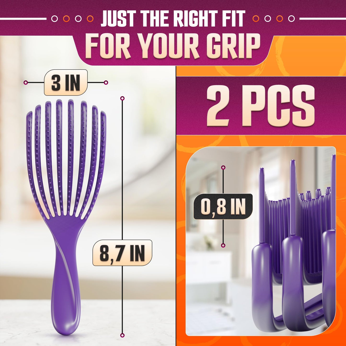 2 Pcs Detangling Curl Brush for Curly Hair Pink & Violet Set - Ergonomic Shell Shape Design and Scalp-Fitting Detangling Brush f