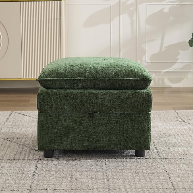 Abbrevi 27" Large Square Ottoman with Storage, Modern Upholstered Footrest with Anti-Slip Legs for Couch Coffee Table Living Room, Bedroom, Entryway, Chenille Green