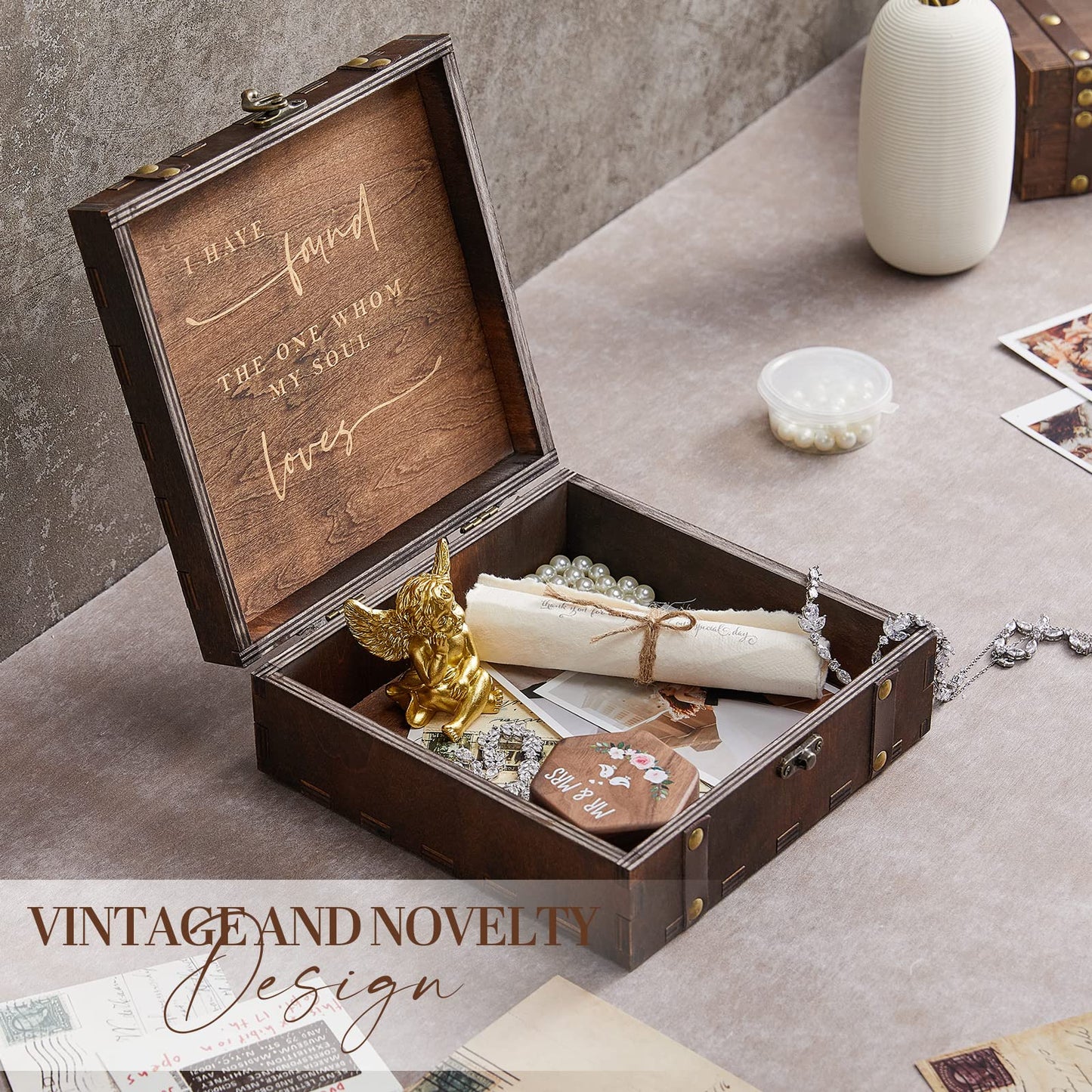 AW BRIDAL Wedding Keepsake Box with Lid Mr Mrs Wooden Memory Box, Bridal Shower Engagement Gifts for Couples, Mr Mrs Anniversary Couple Gift Bride Gift