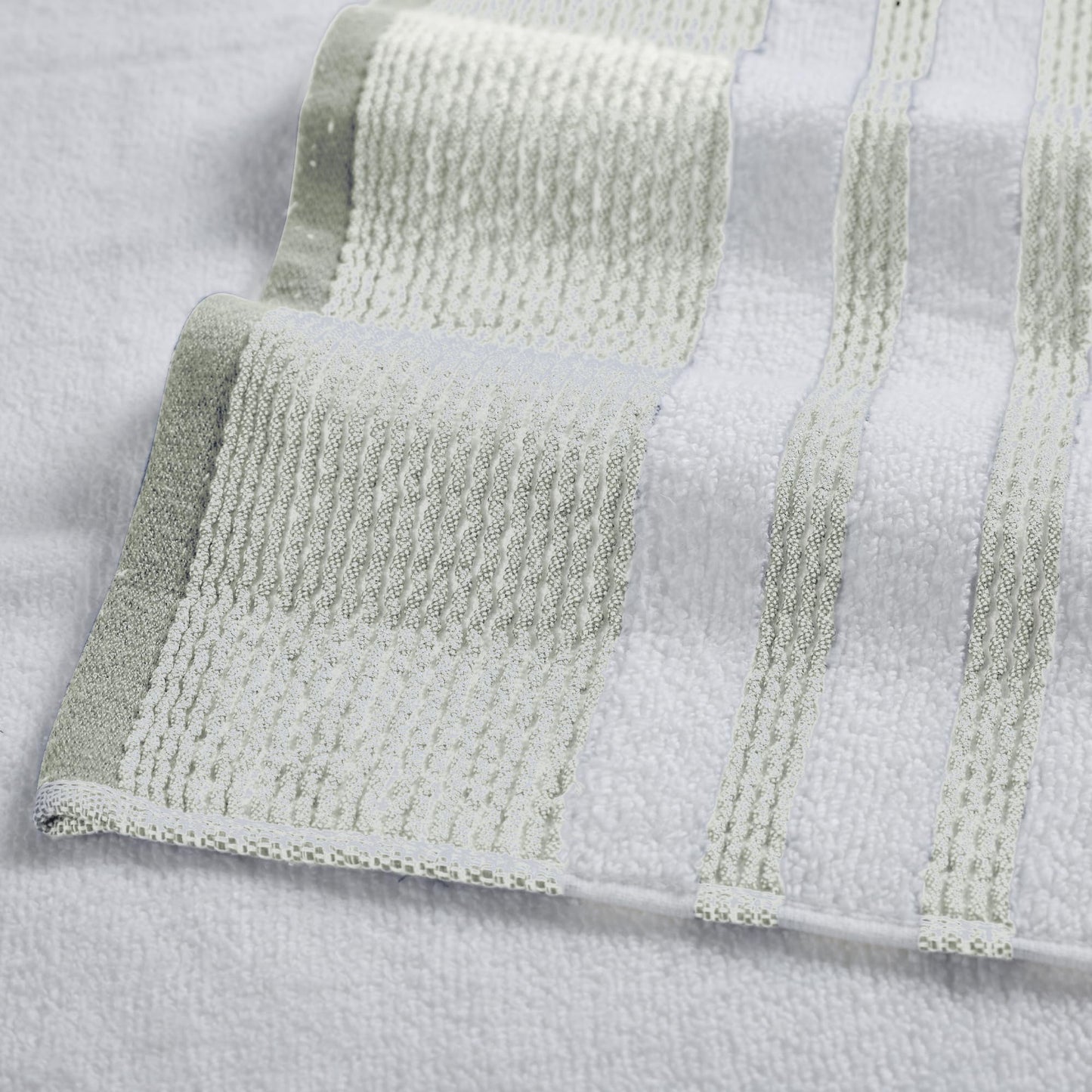 Modern Threads 6 Piece Set, 2 Bath Towels, 2 Hand Towels, 2 Washcloths, Quick Dry White/Contrast Reinhart Sage