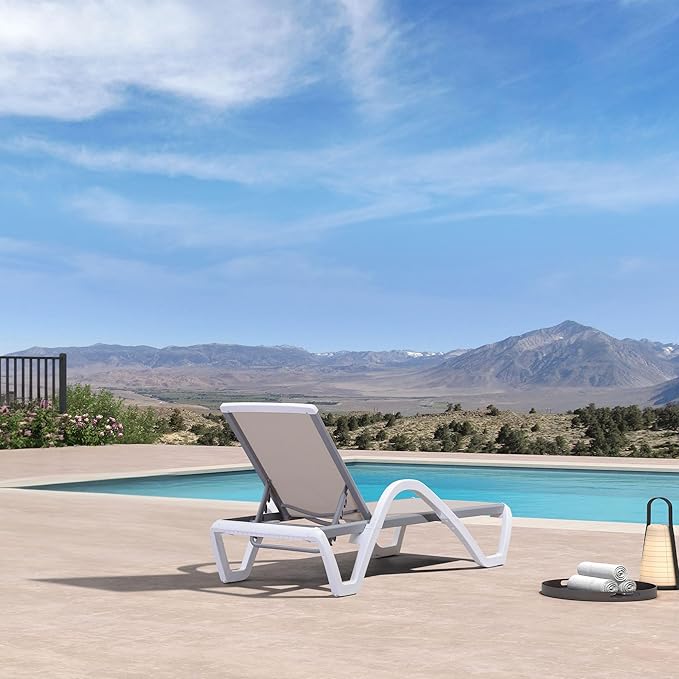 PURPLE LEAF Patio Chaise Lounge Chair with Armrests Outside Aluminum Plastic Stackable Tanning Chairs for Pool Sunbathing Beach Deck Outdoor Lounger, Khaki