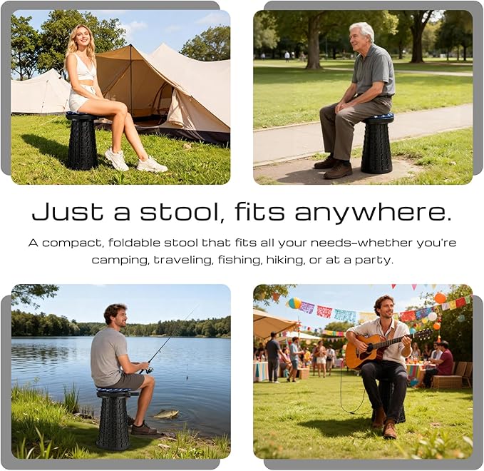 KOKSRY Upgraded 18-Inch Collapsible Stool with Cushion, 800lbs Capacity, Heavy Duty Yet Lightweight, Taller Portable Retractable Folding Stool for Adults for Camping, Fishing, Hiking, Travel, BBQ