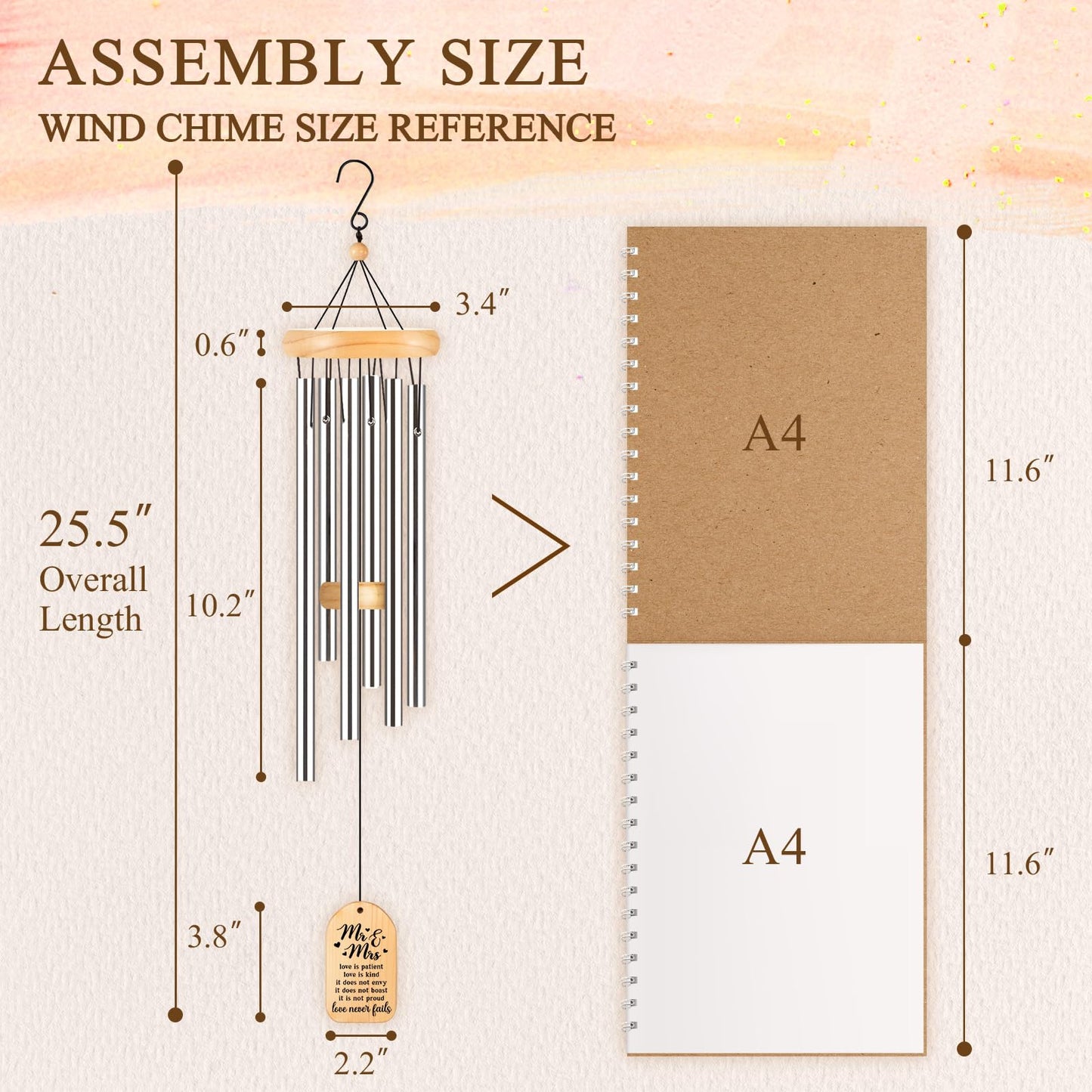 GiftChant Wedding Gifts for Couples 2025, 25.5inch Wind Chime for Bridal Shower Anniversary Engagement Valentines Day, Best Wedding Gifts for Bride and Groom Newlyweds, Sweet Mr and Ms Gift Keepsake
