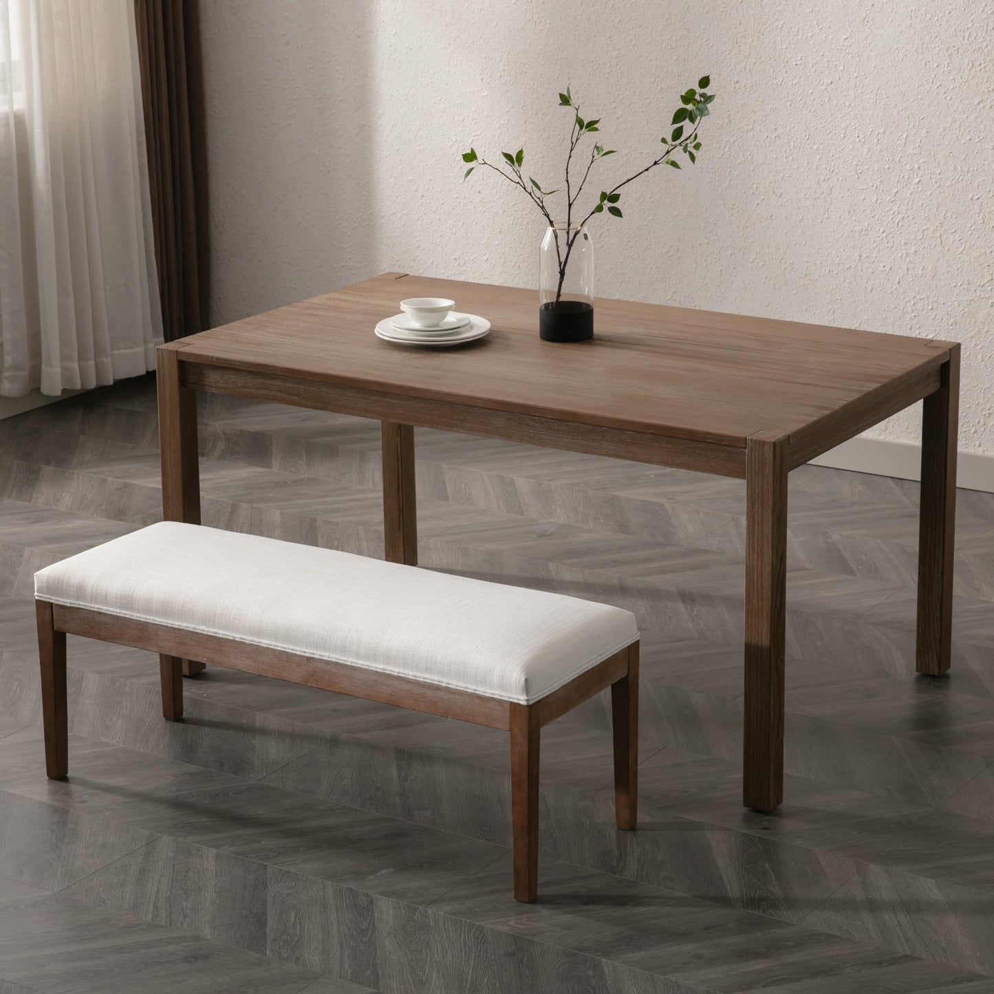 Janoray Linen Entryway Bench Farmhouse Dining Benches Upholstered Bedroom Bench Shoe Bench Seat for Hallway Living Room Bedroom End of Bed, 16" D x 45.5" W x 18.75" H, Beige