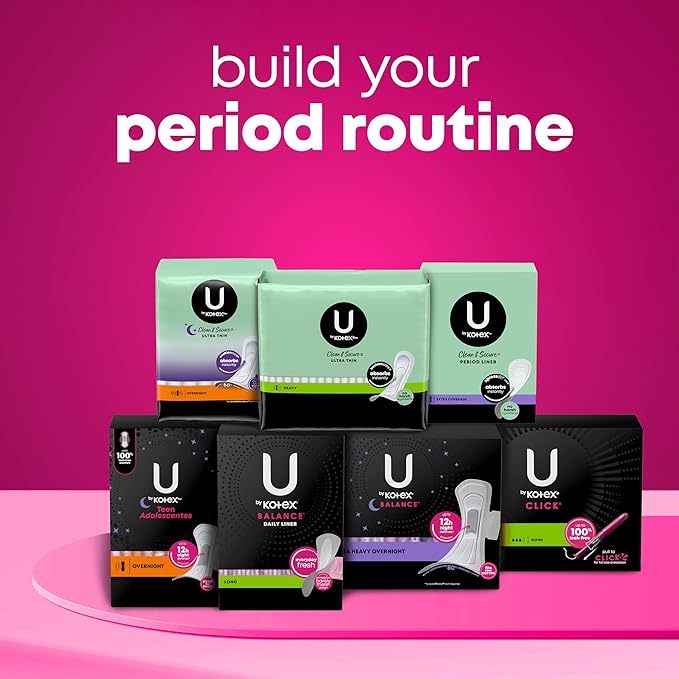 U by Kotex Ultra Thin Pads, Clean & Secure, Regular Absorbency, 22 Count (Packaging May Vary)