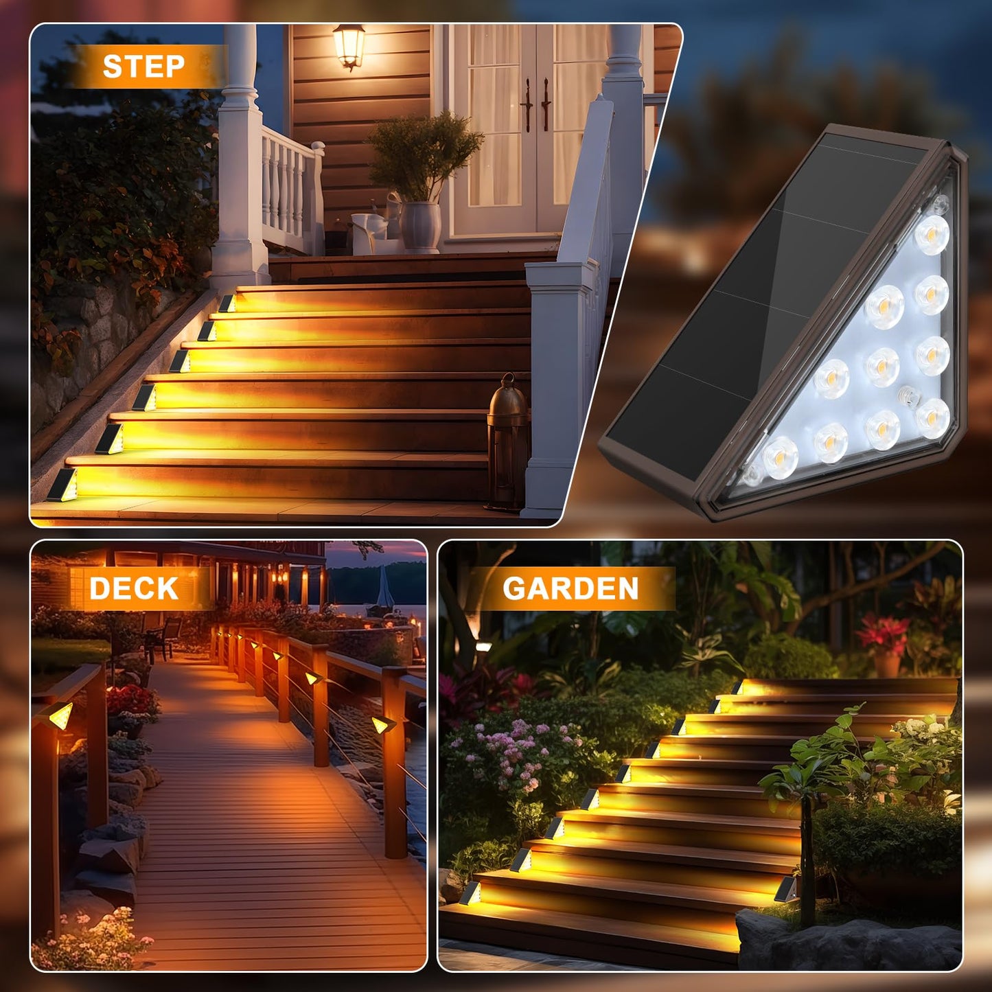 AUDLES 8 Pack Solar Stair Lights, Outdoor Step Lights with Waterproof IP67, Warm White LED Solar Light for Outside Light Decor for Stair, Deck, Front Step, Front Porch, Patio and Backyard